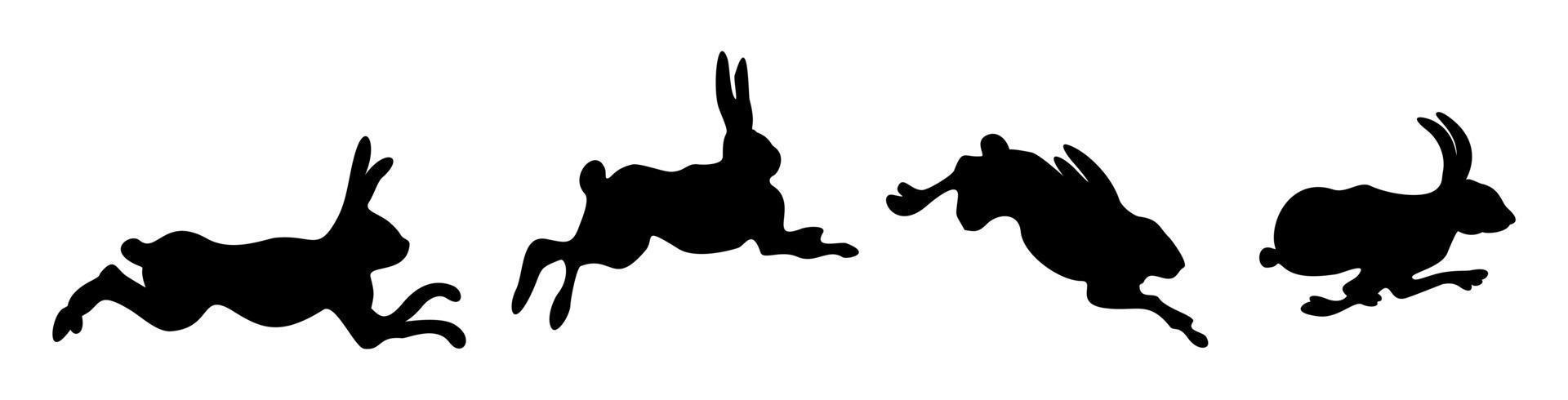 Vector isolated silhouettes of running hare.