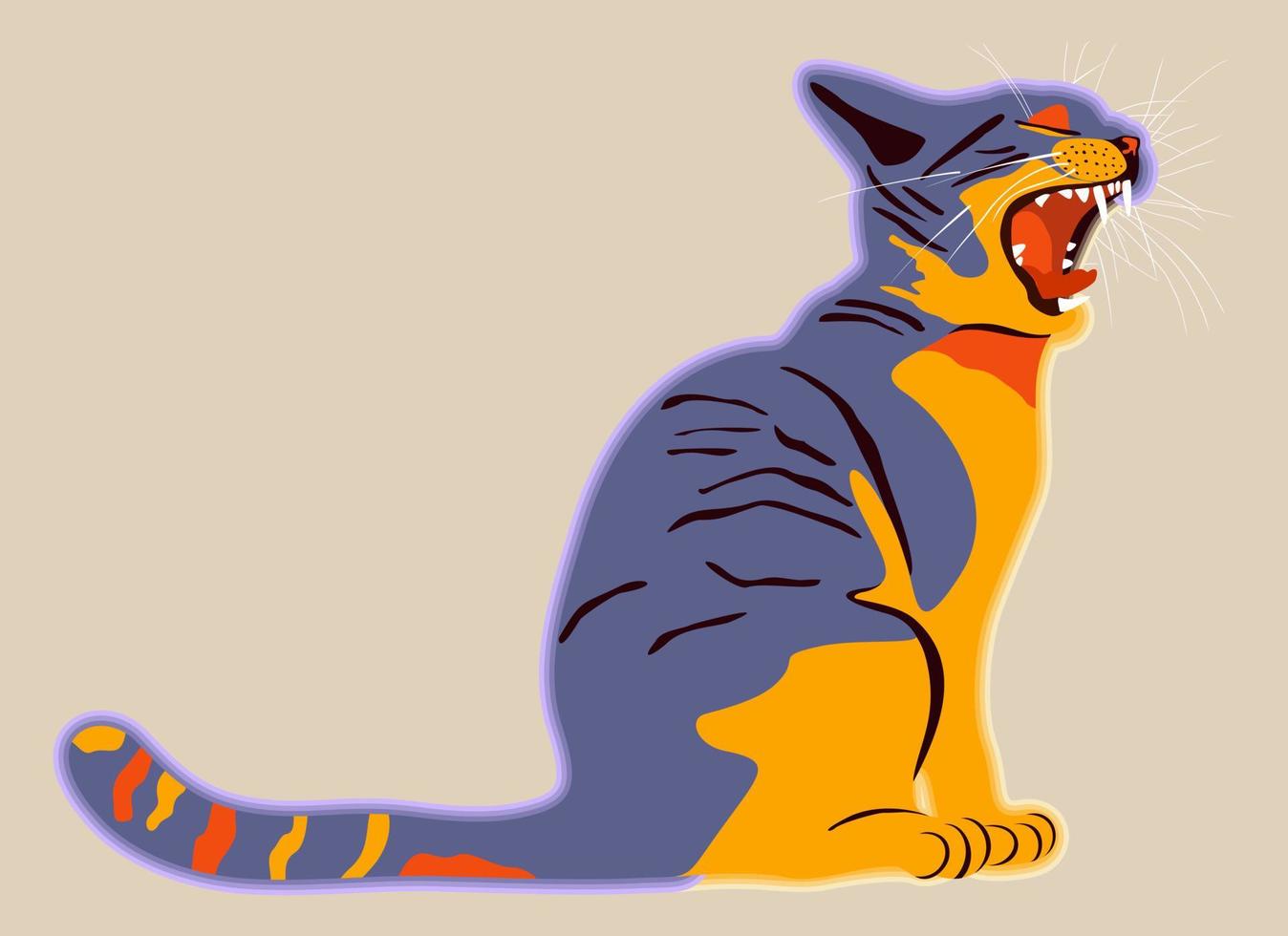 Bright cat with opened mouth. Attractive colors. Vector illustration.