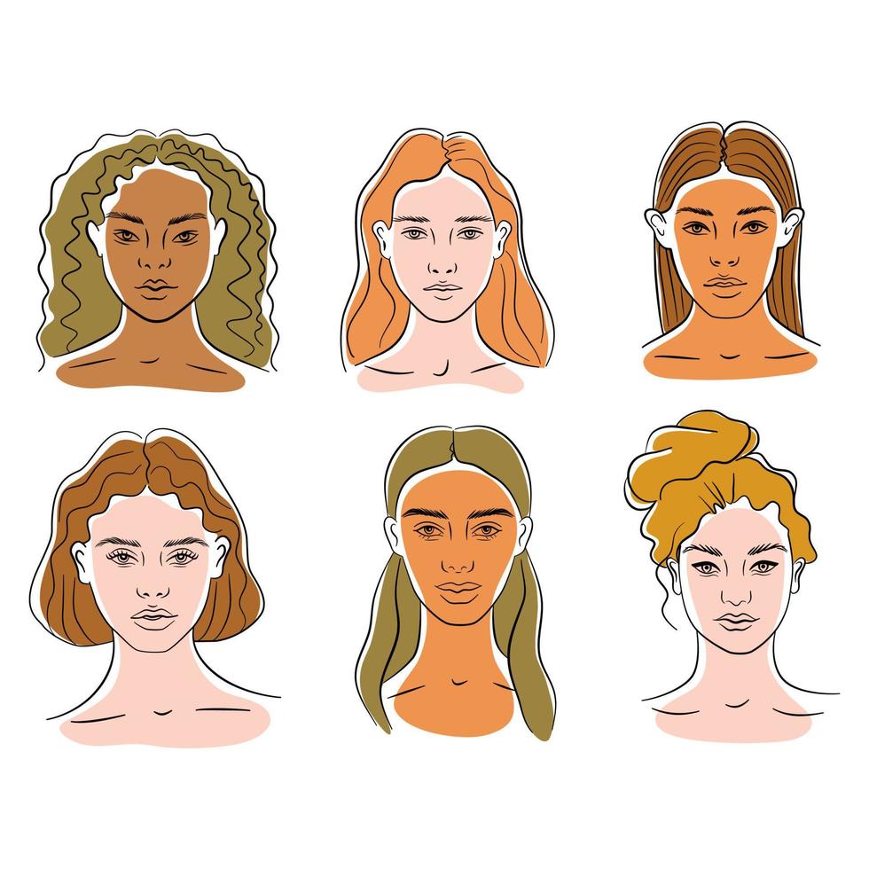 A set of divers female faces isolated on white background. Beautiful women portraits representing diversity and equality. Collection of girls avatars. vector