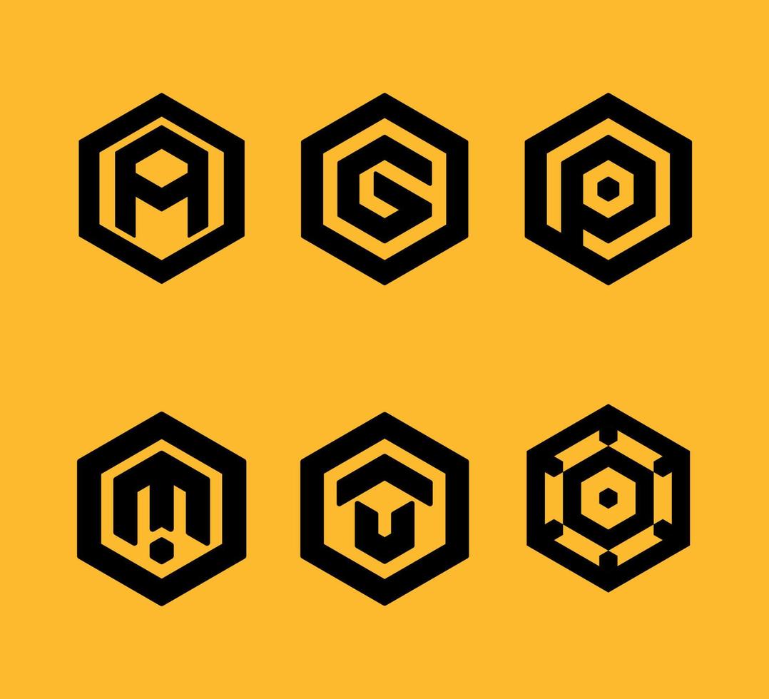 conjunto de vectores de hexágono empresarial a ,g, p, m ,u, o, plantillas de iconos de logotipo