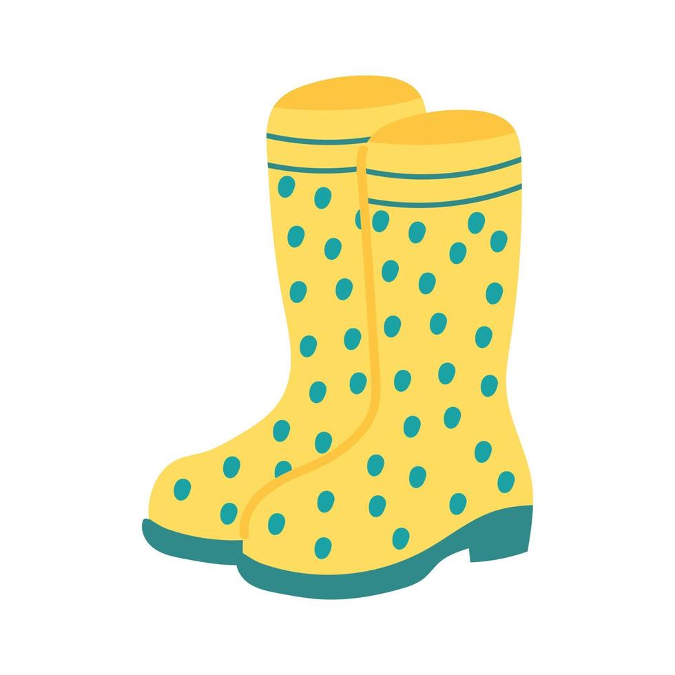 Rubber boots with polka dots. Spring collection. Flat vector illustration