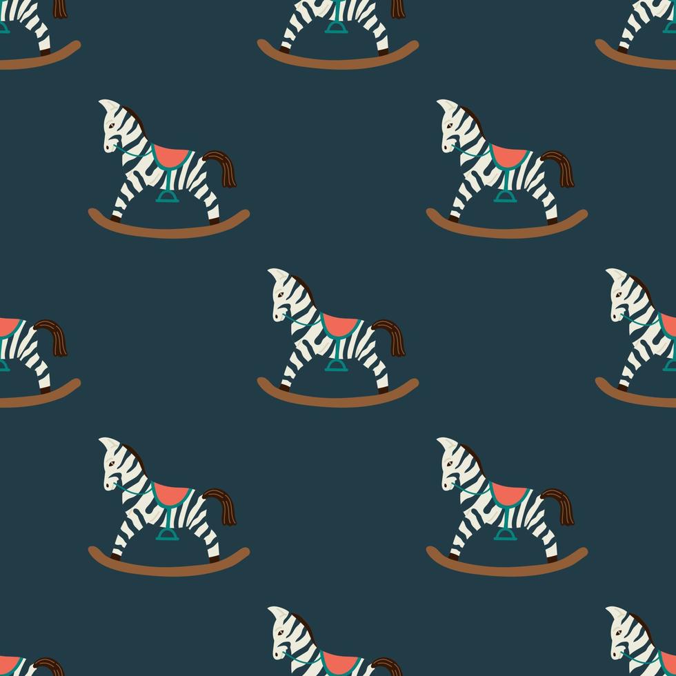 Seamless pattern with zebra on a dark green background. Flat vector illustration