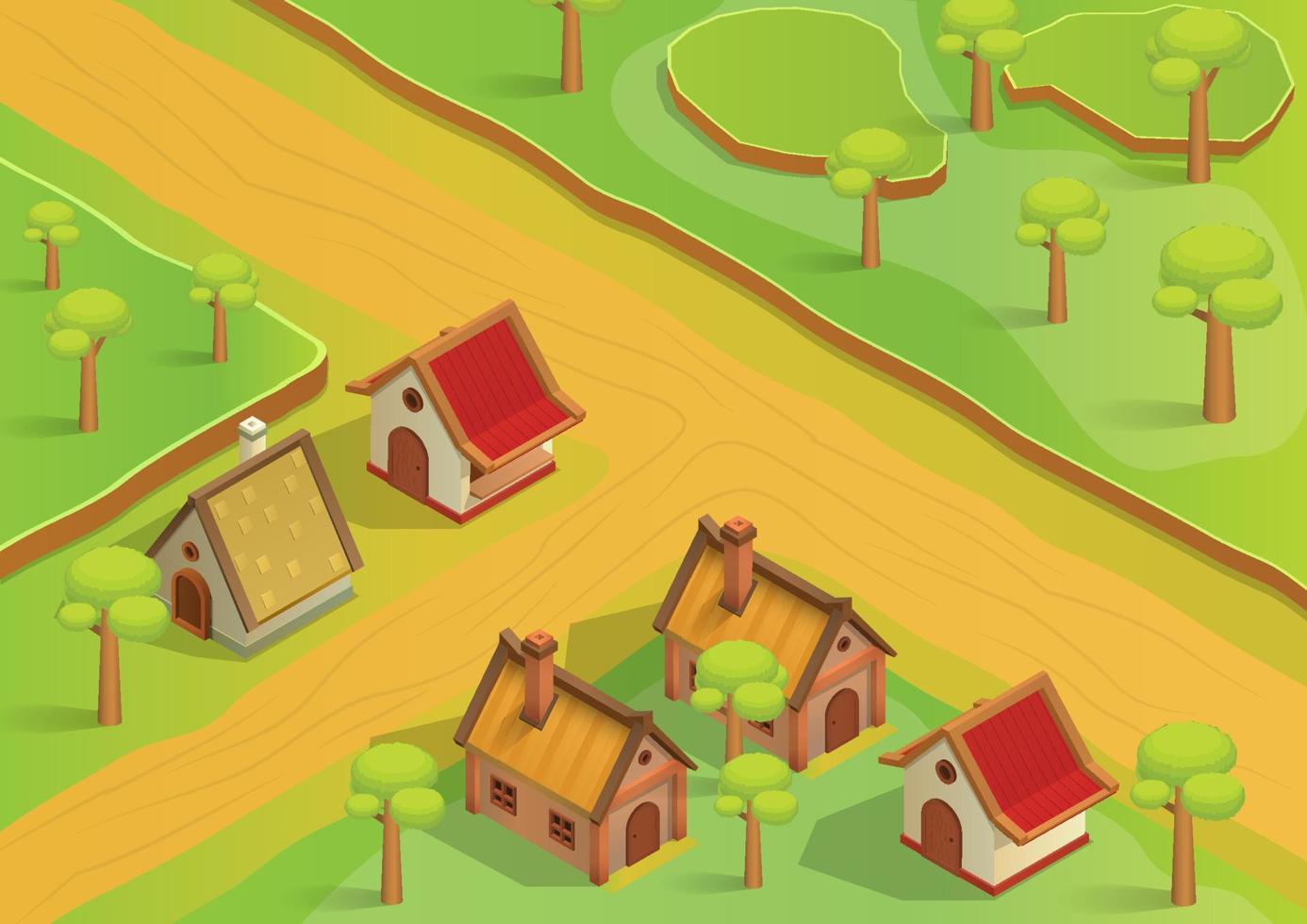 isometric village with traditional house vector