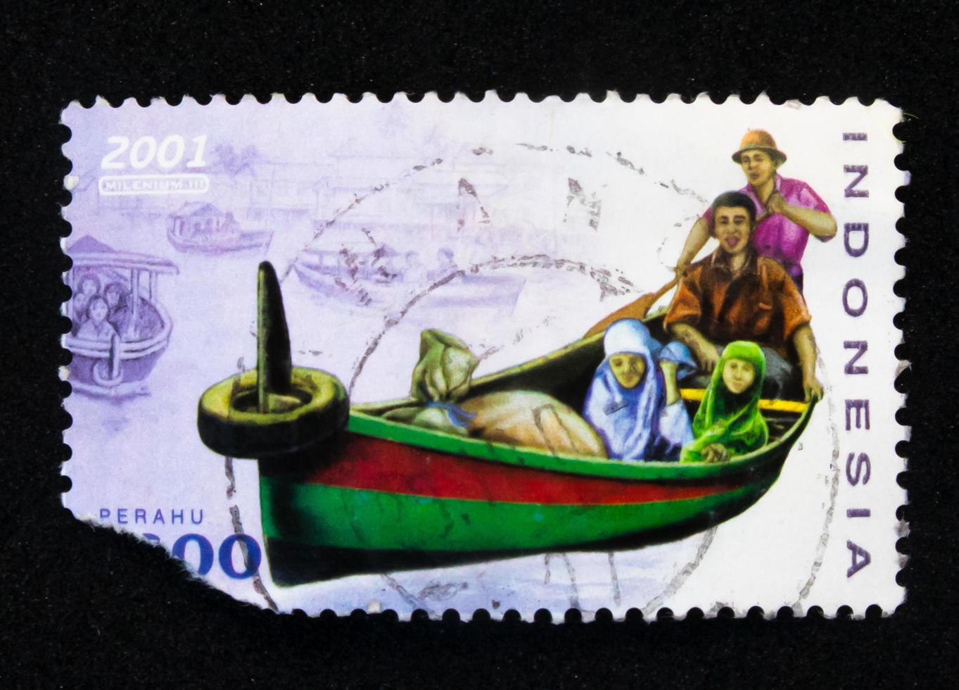 Sidoarjo, Jawa timur, Indonesia, 2022 - Stamp collection philately with the theme of the illustration of a passenger-carrying sailboat photo