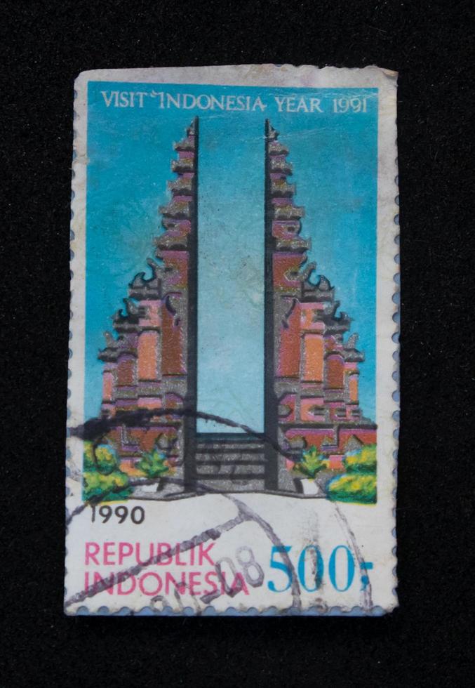 Sidoarjo, Jawa timur, Indonesia, 2022 -  philately with the theme of the gate illustration in Bali photo
