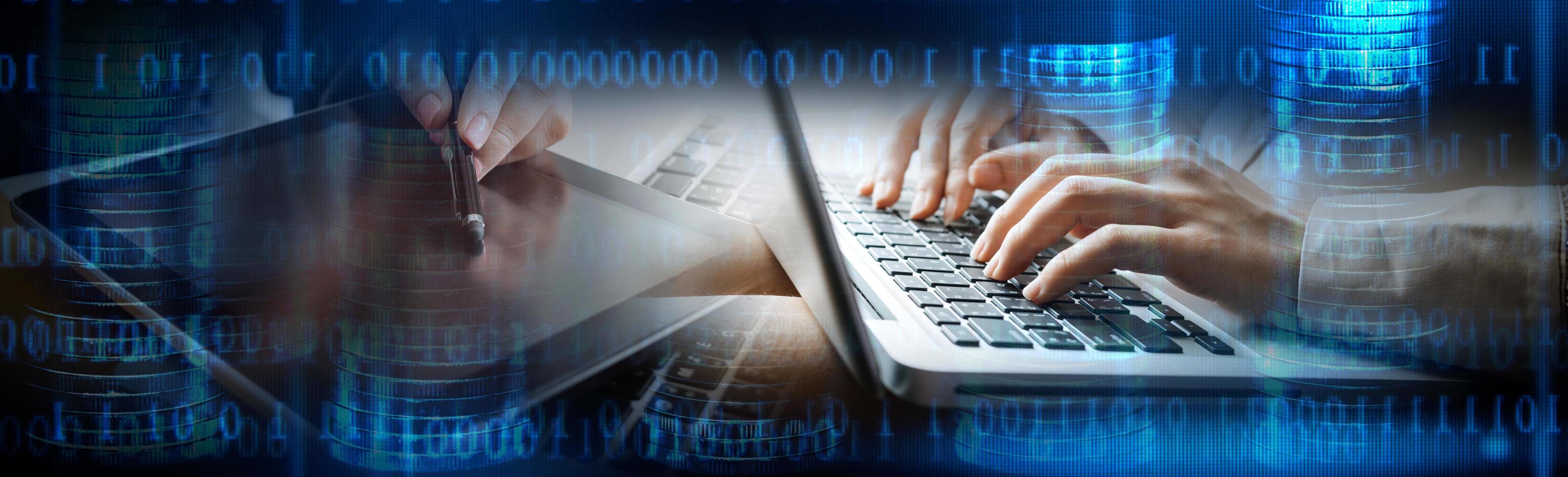 Medicine doctor hand working on a patients x-ray scans digital healthcare and connection with modern virtual screen interface icons, Medical technology and network concept. photo