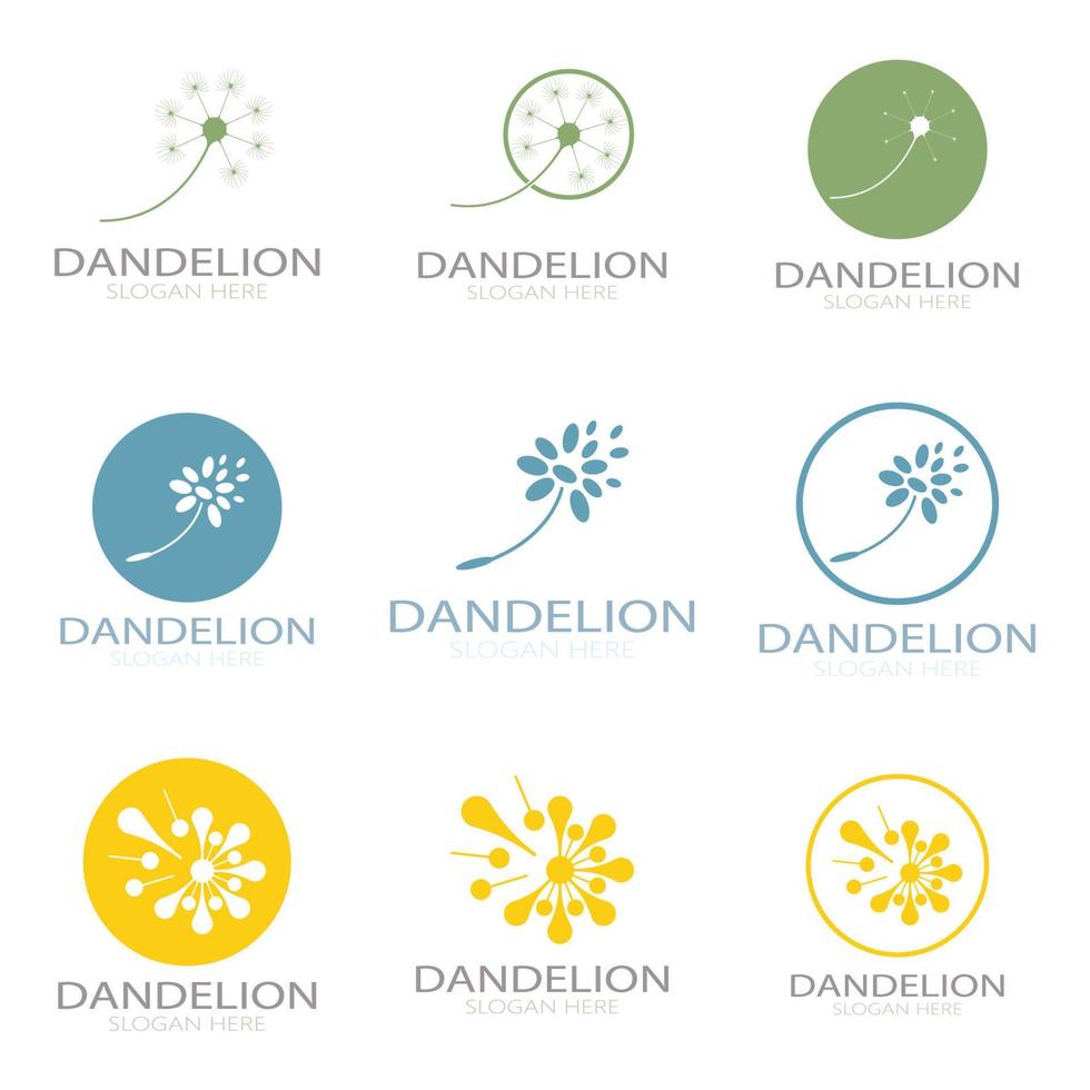 Dandelion flower logo with stem and leaves. Using modern vector concept design symbol icon illustration