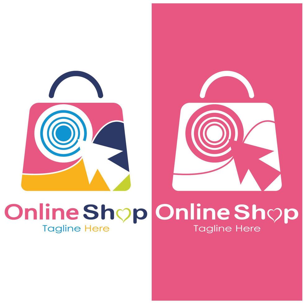 e-commerce logo shopping bag and online shopping cart and online shop logo design with modern concept vector