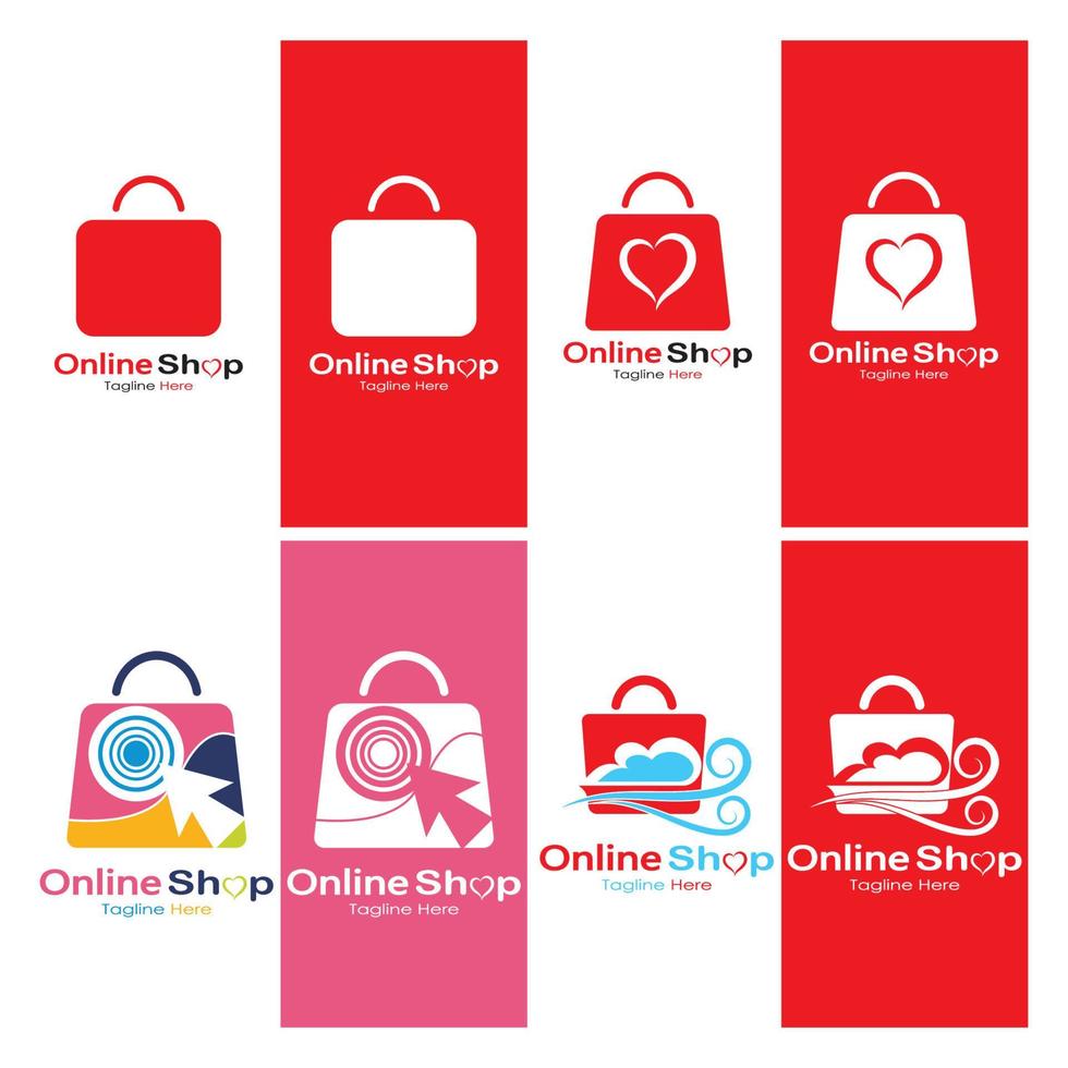 bolsa de compras con logotipo de comercio electrónico y carrito de compras en línea y diseño de logotipo de tienda en línea con un concepto moderno vector