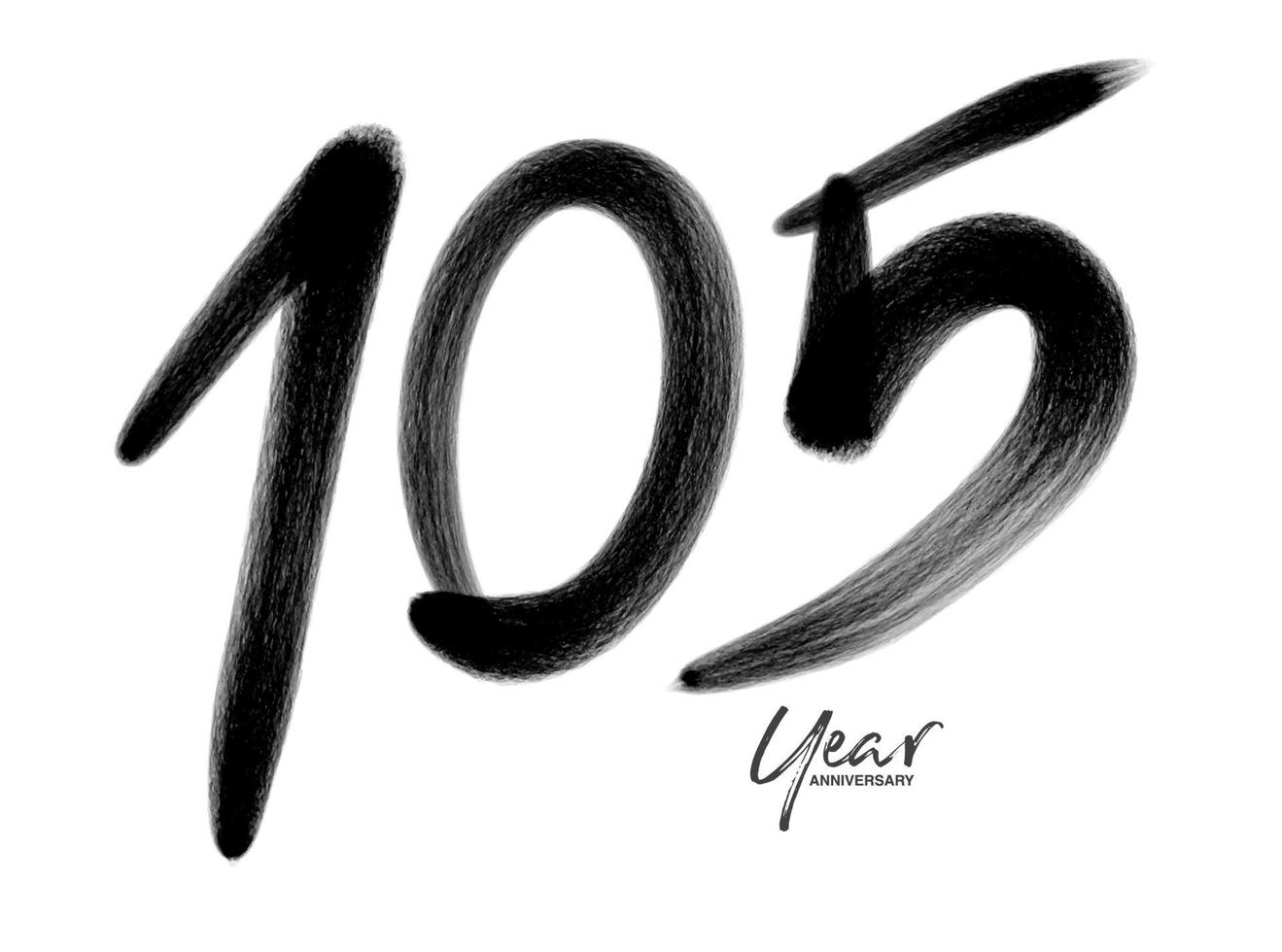 105 Years Anniversary Celebration Vector Template, 105 number logo design, 105th birthday, Black Lettering Numbers brush drawing hand drawn sketch, number logo design vector illustration