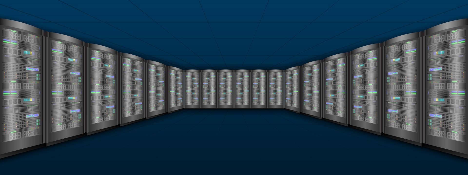 Network servers room, computer hardware isolated on white background, vector illustration