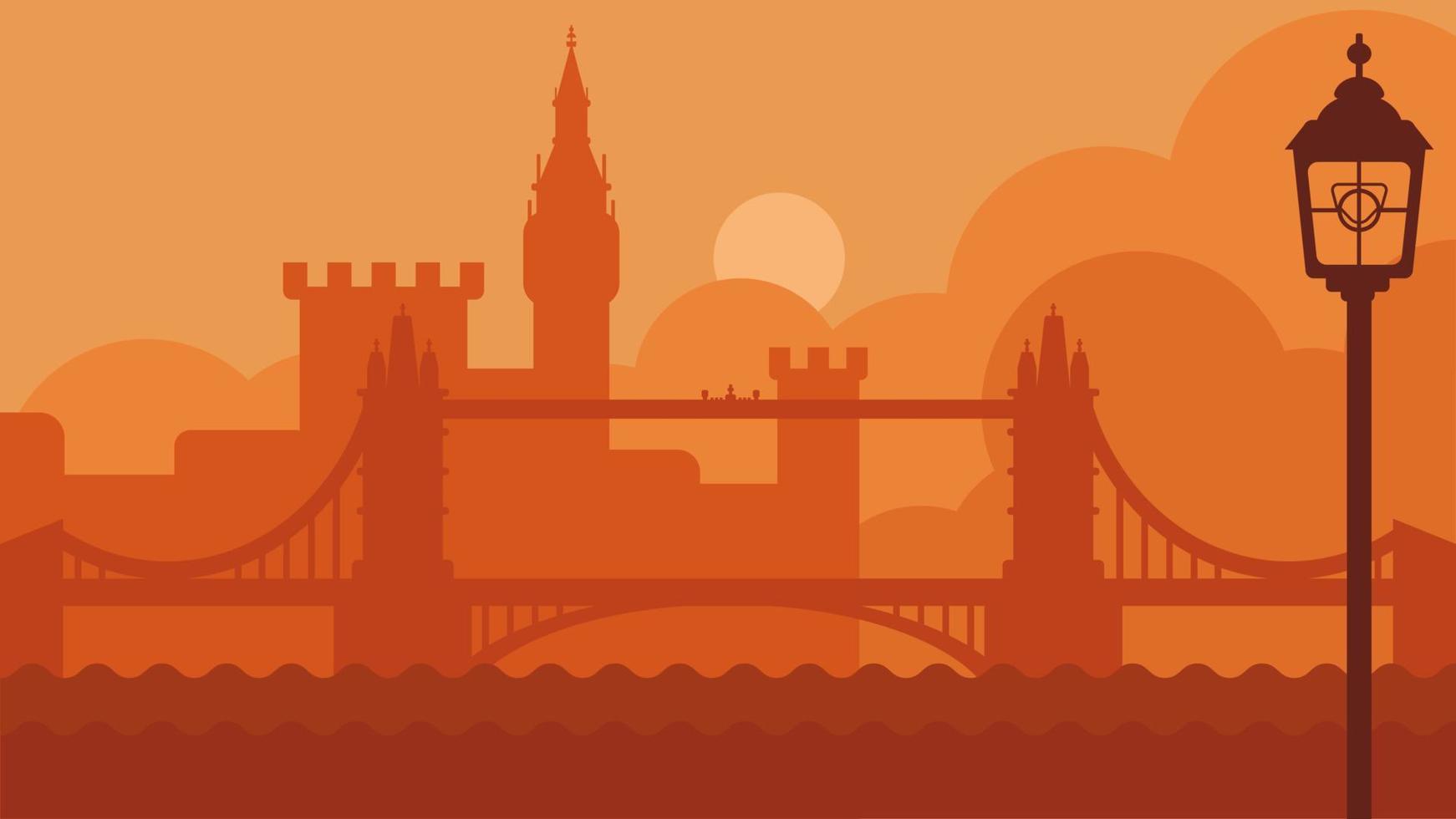 londres, reino unido, paisaje, con, castillo, y, río, vector