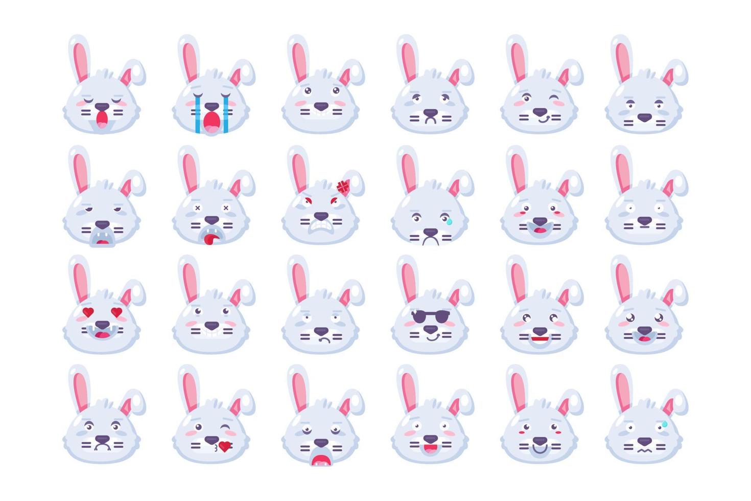 Bunny emoji different mood collection set vector