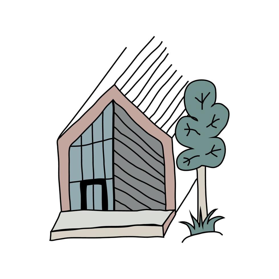 Hand Drawn Scandinavian House in Color in Doodle Style vector