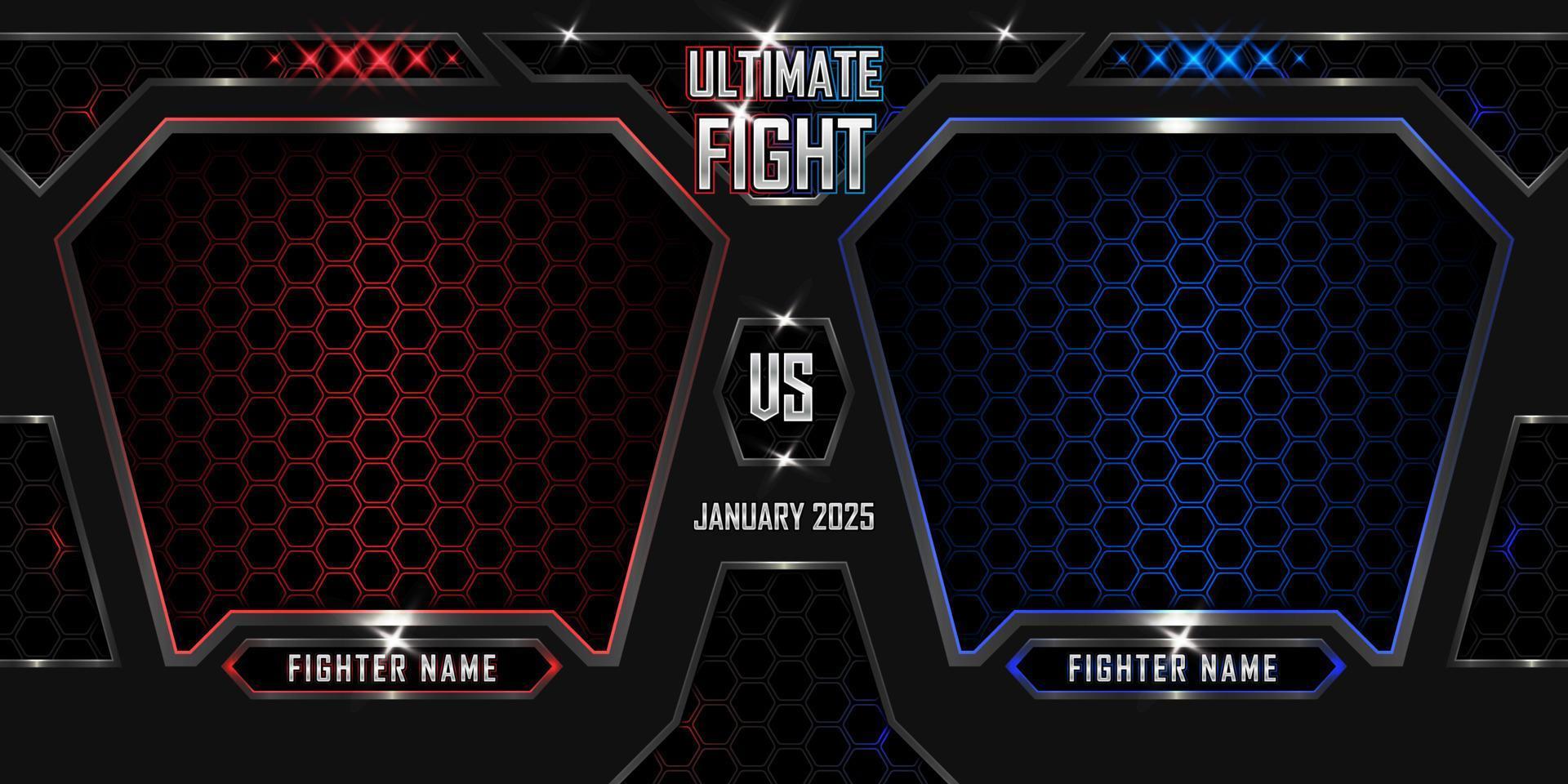 Realistic Ultimate fight sports 3d poster with modern metallic logo vector
