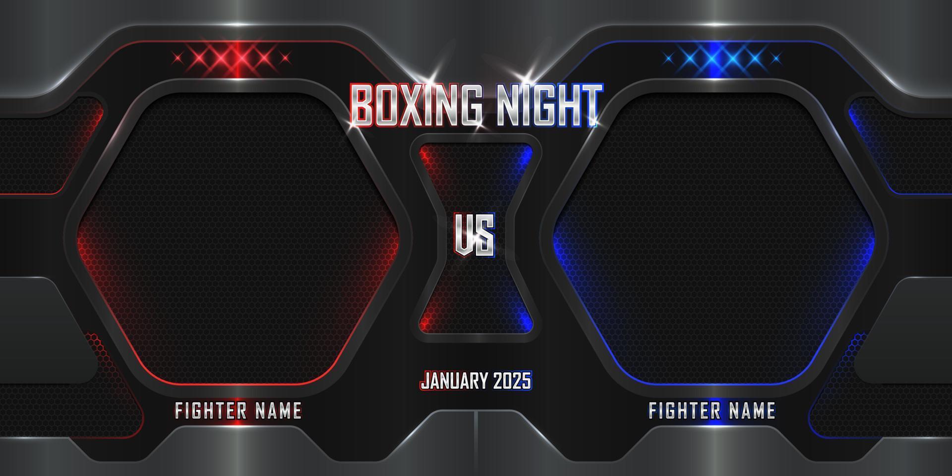 Realistic night boxing 3d poster with modern metallic logo vector