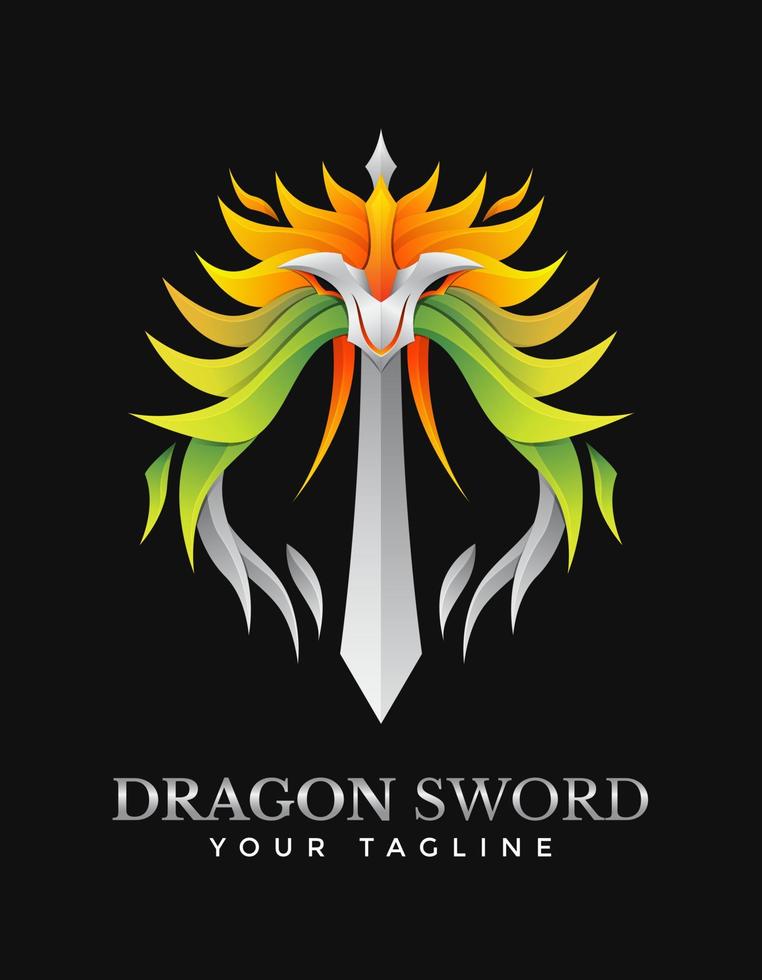 Dragon Sword Colorful gradient design vector