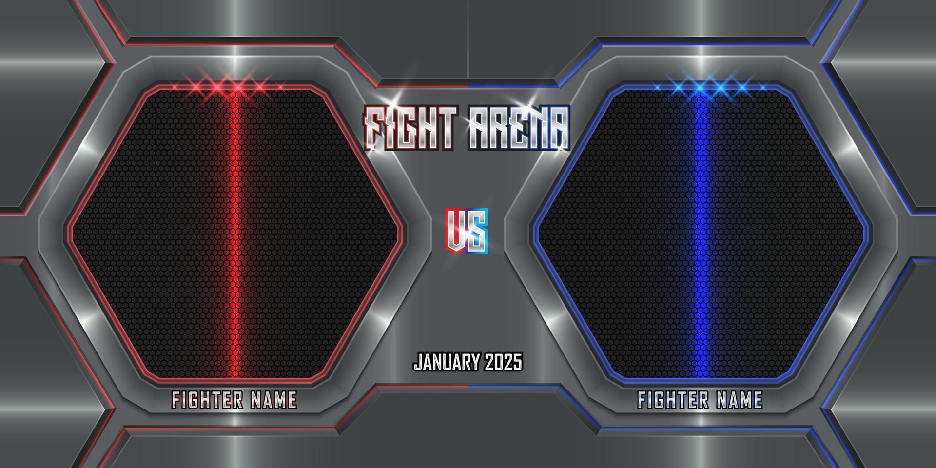 Realistic fighting arena 3d poster with modern metallic logo vector