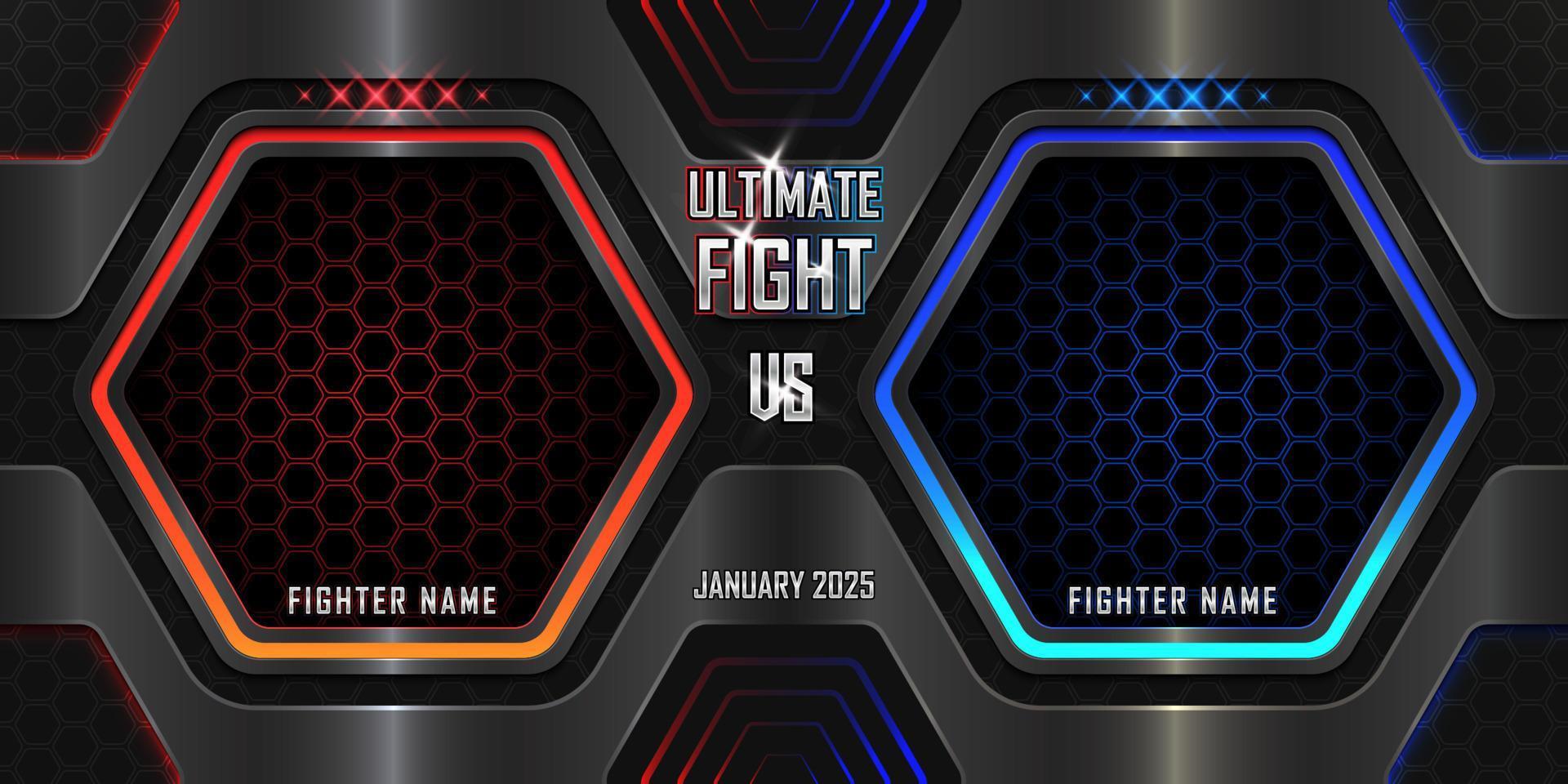 Realistic Ultimate fight sports 3d poster with modern metallic logo vector