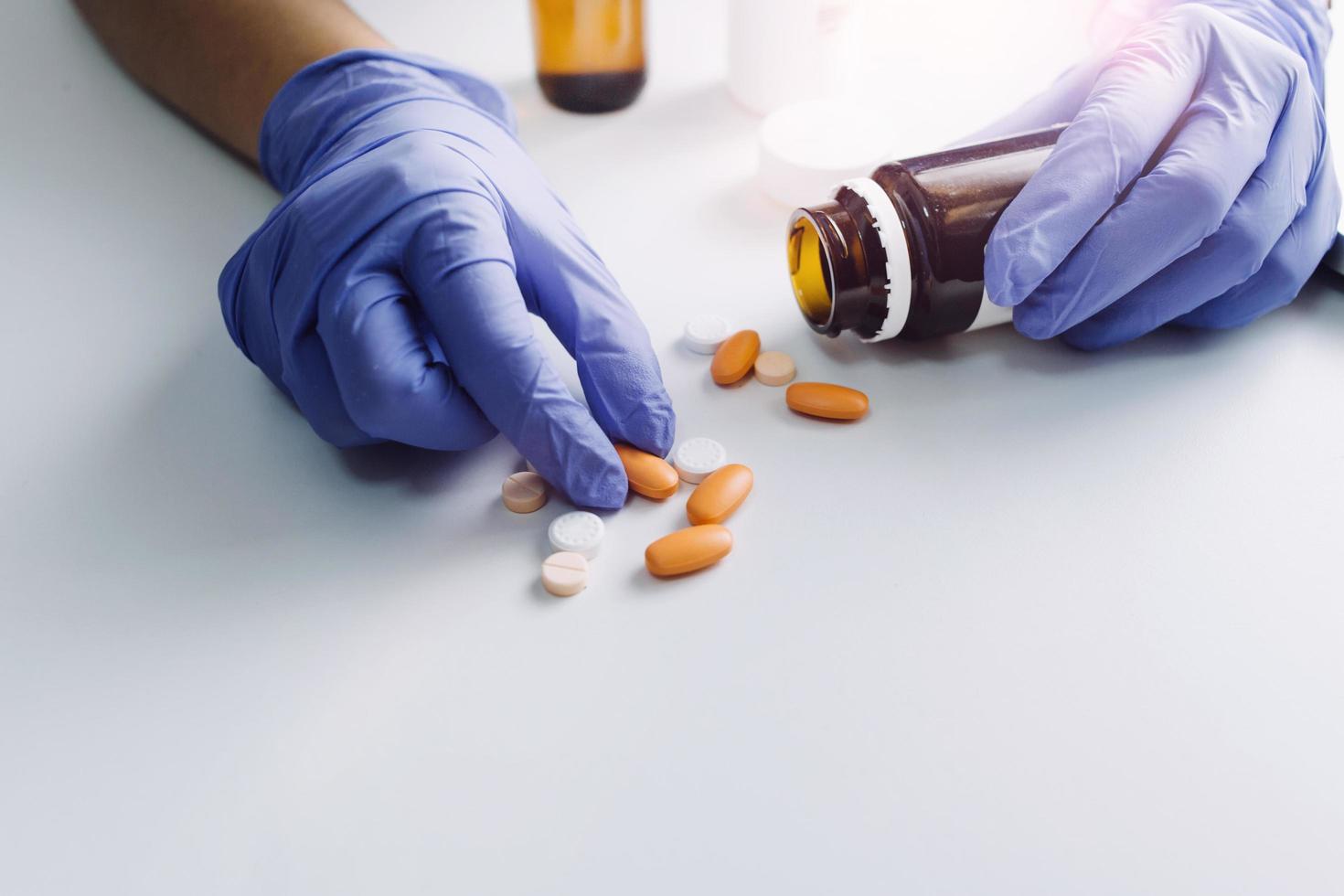 Double exposure of technology healthcare And Medicine concept. Two doctors using digital tablet and modern virtual screen interface icons panoramic banner, blurred background. photo