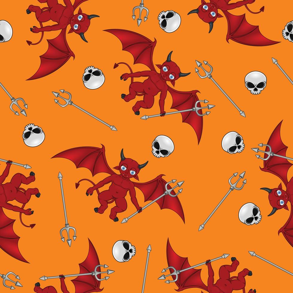 Demon pattern design with skull and trident vector