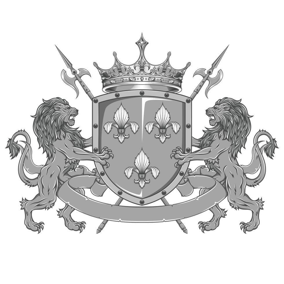 escudo heráldico con dos leones rampantes vector