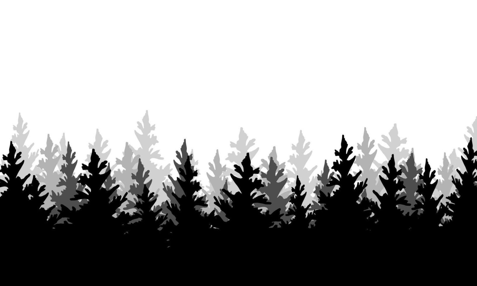 Silhouette of fir forest hand drawing on white background. Vector stock illustration with copy space.