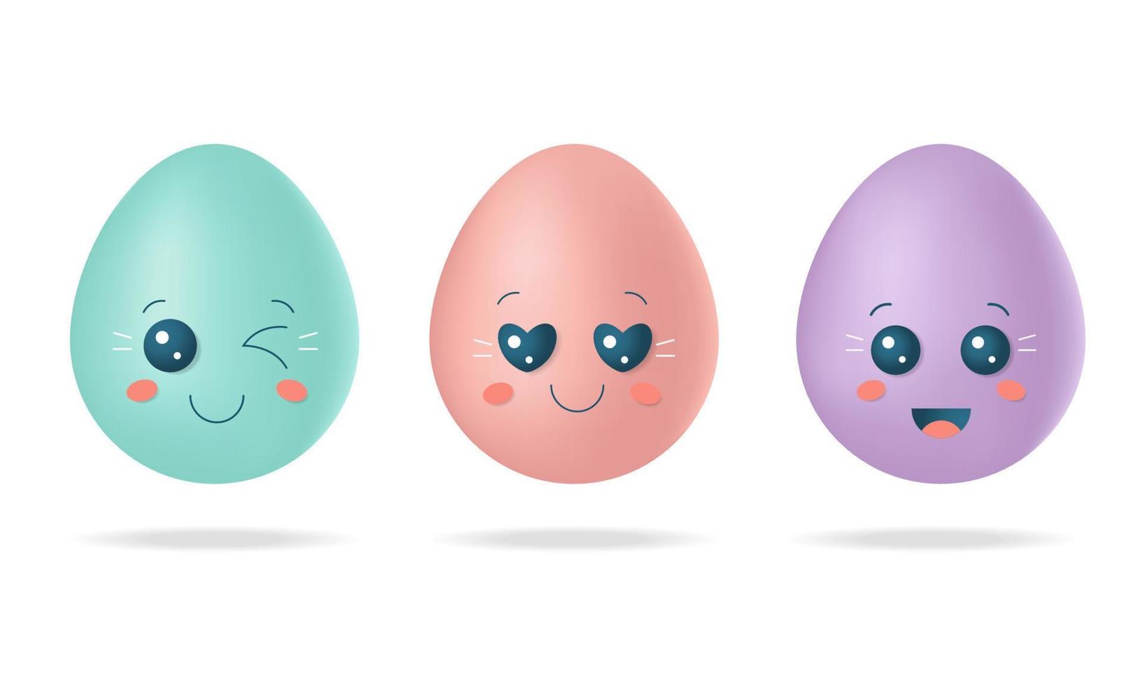 conjunto de lindos huevos de pascua 3d con emociones faciales aisladas en fondo blanco. ilustración de stock vectorial. vector