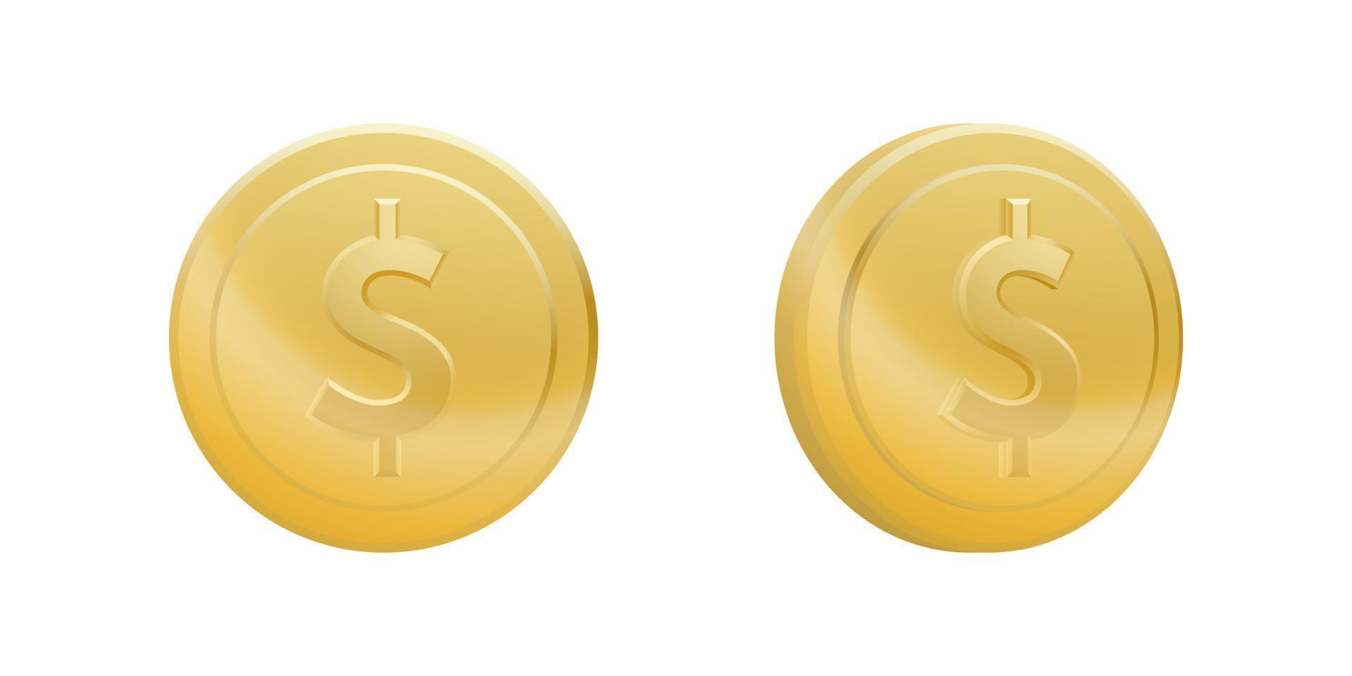 Set of gold dollar coins isolated on white background vector