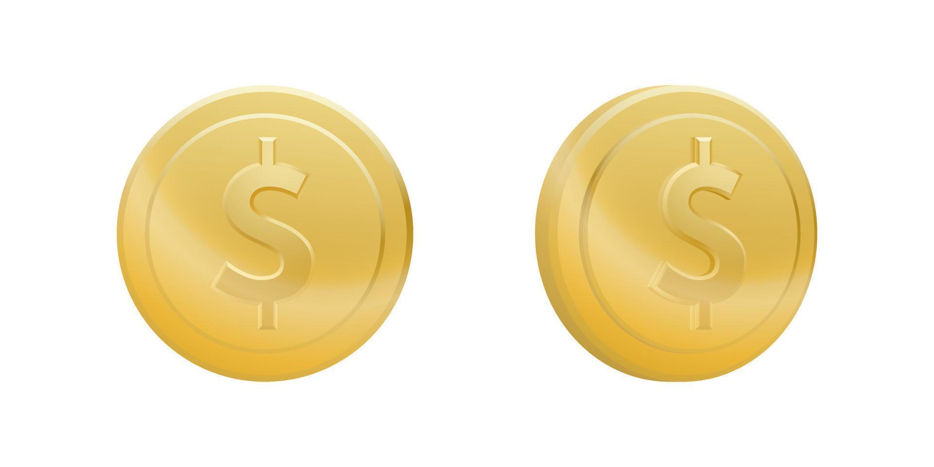 Set of gold dollar coins isolated on white background vector