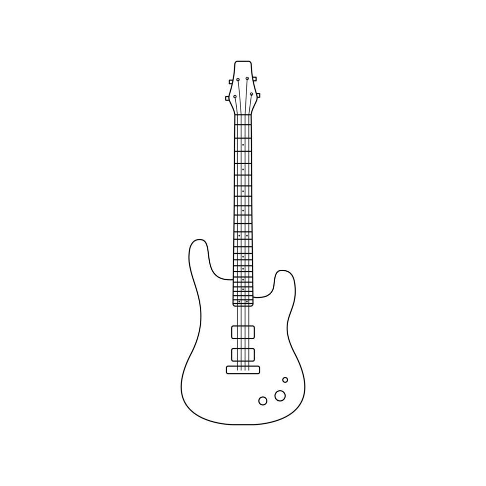 Black outline electric bass guitar isolated on white background vector