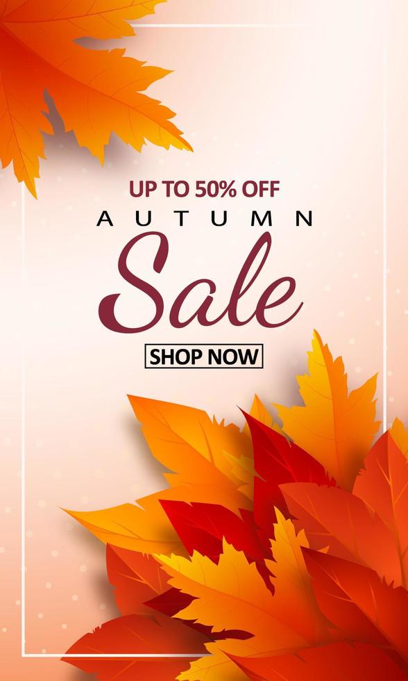 Autumn sale banner with realistic yellow, red, orange leaves and frame vector