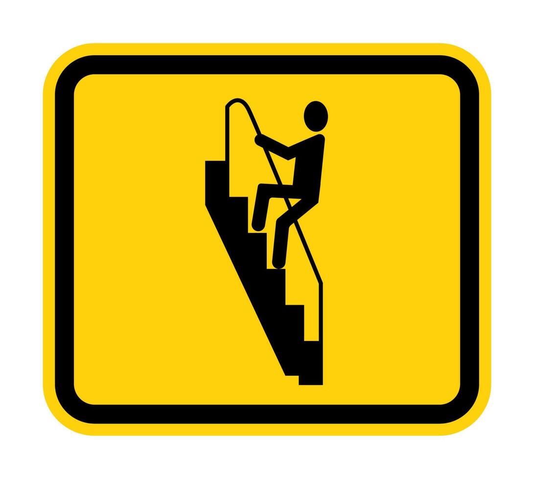 Precaución caminar por las escaleras hacia atrás firmar vector