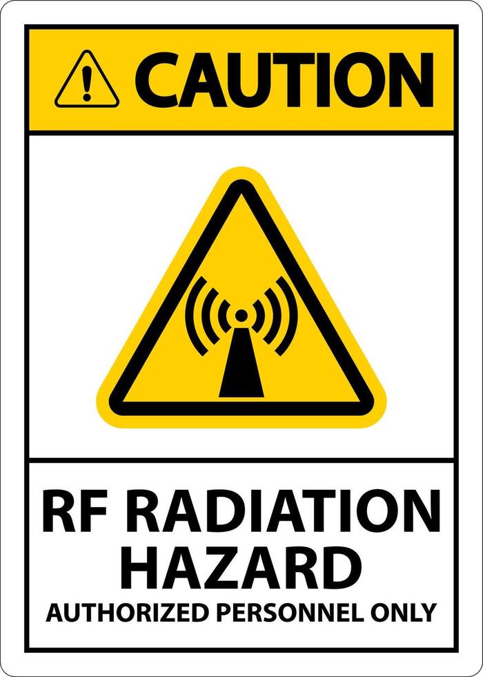 precaución peligro de radiación rf autorizado solo firmar sobre fondo blanco vector