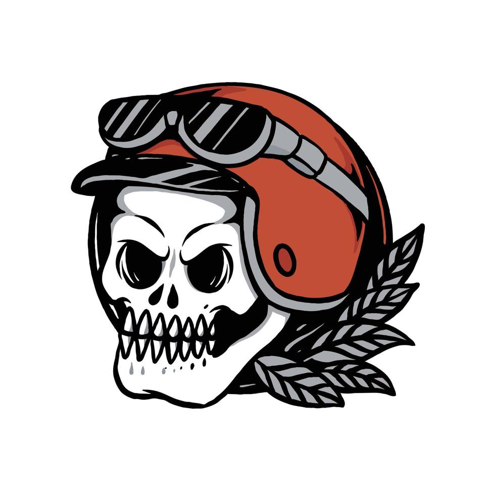 calavera con casco de rebelde de verano para prendas de vestir, ilustración de pantalones vector