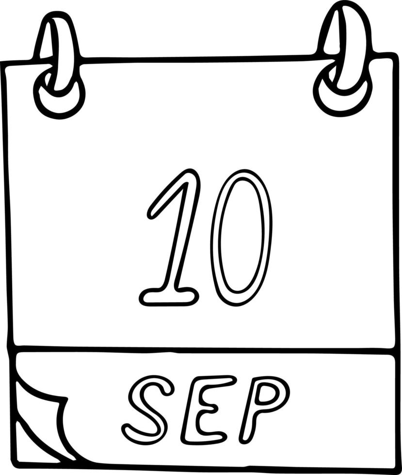 calendar, doodle, September, 10, World, Suicide, Prevention, Day, autumn, fall, hand, drawn, white, sketch, single, event, symbol, design, month, element, date, sign, office, number, plan, vector