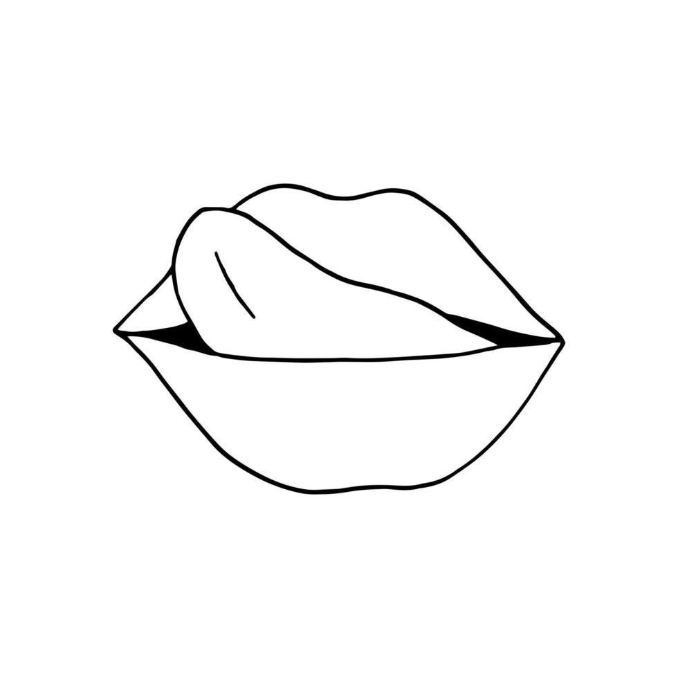 icono de labios. ilustración de boca dibujada a mano en estilo garabato. arte lineal, nórdico, escandinavo, minimalismo, pegatina monocromática vector