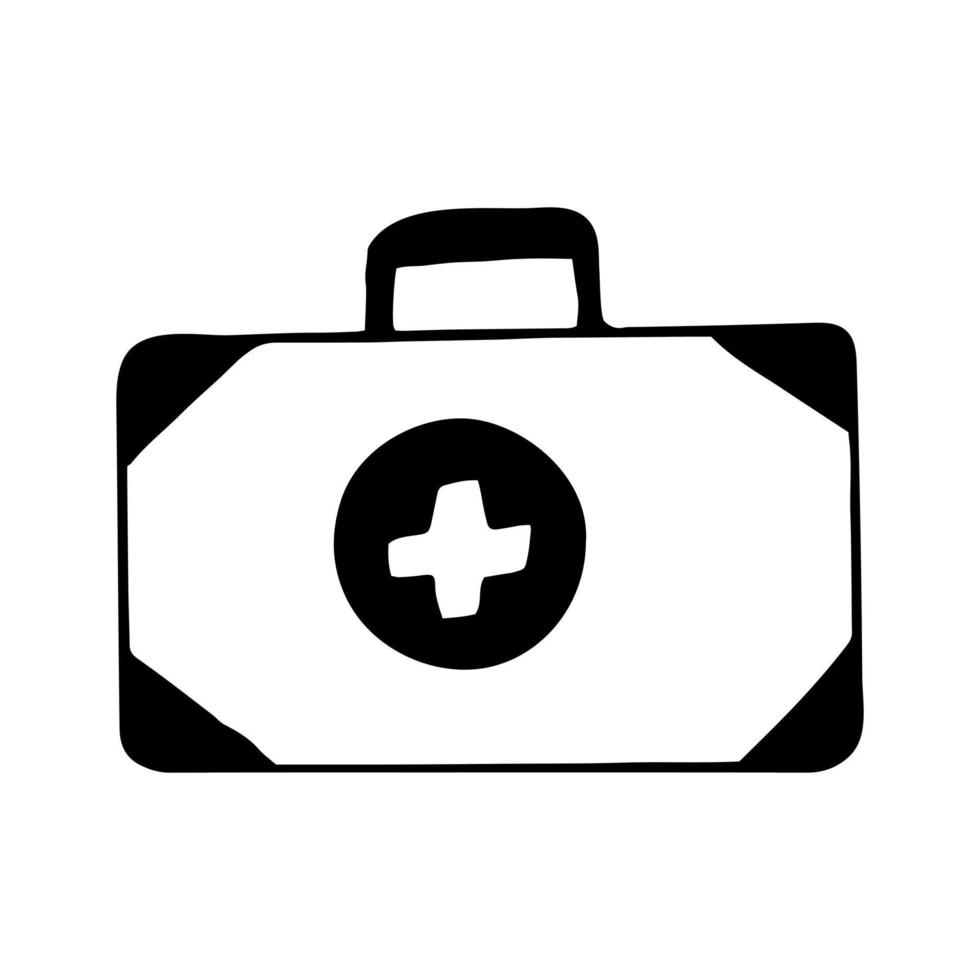 first aid kit hand drawn doodle. , scandinavian, nordic, minimalism, monochrome icon treatment medicine vector