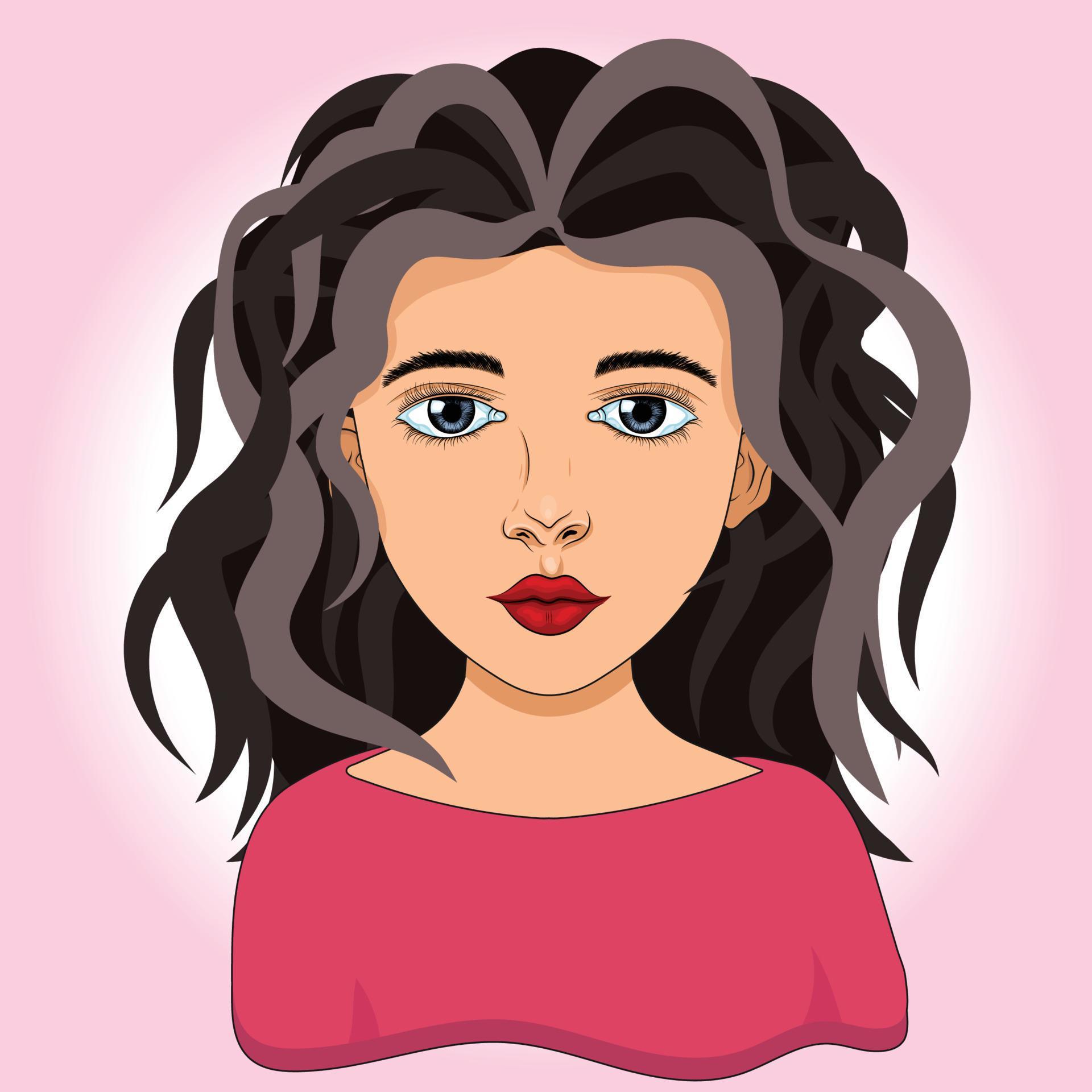 Portrait of a beautiful Woman with brown hair. Female Cartoon character