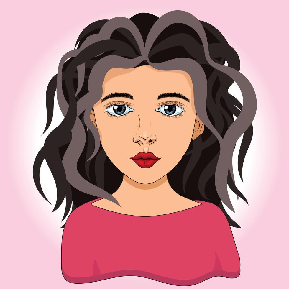 retrato de una hermosa mujer con cabello castaño. personaje de dibujos animados femenino. avatar para redes sociales en estilo plano. vector