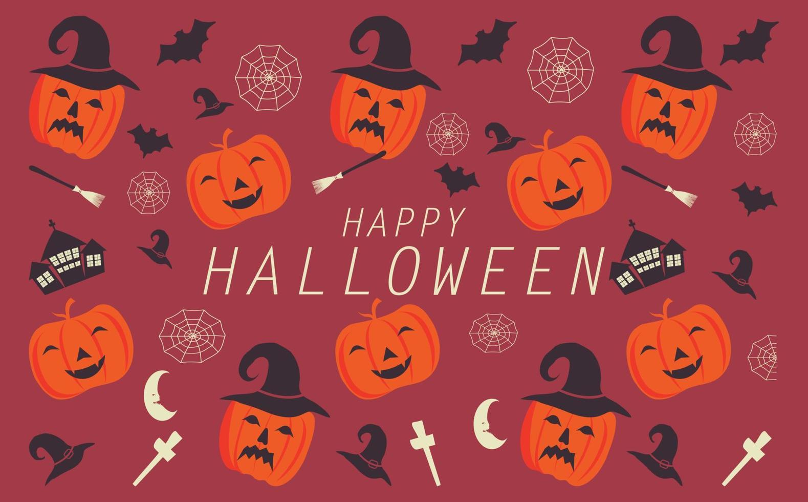 Halloween pattern design, with a variety of halloween accessories characters, vector