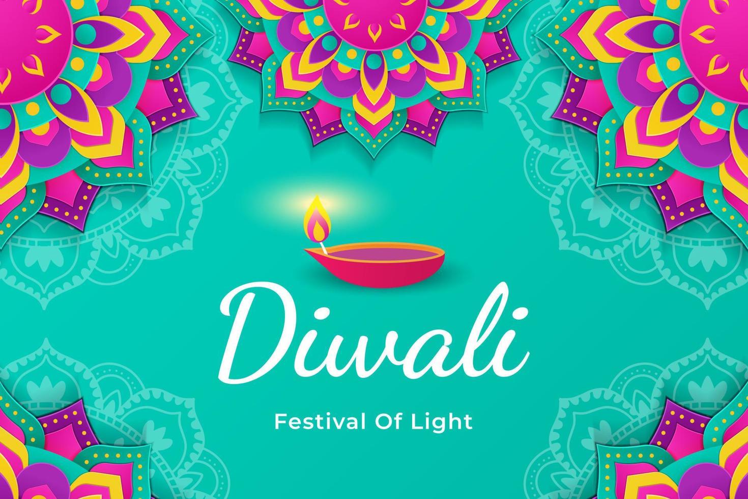 diwali festival illustration in paper art style vector