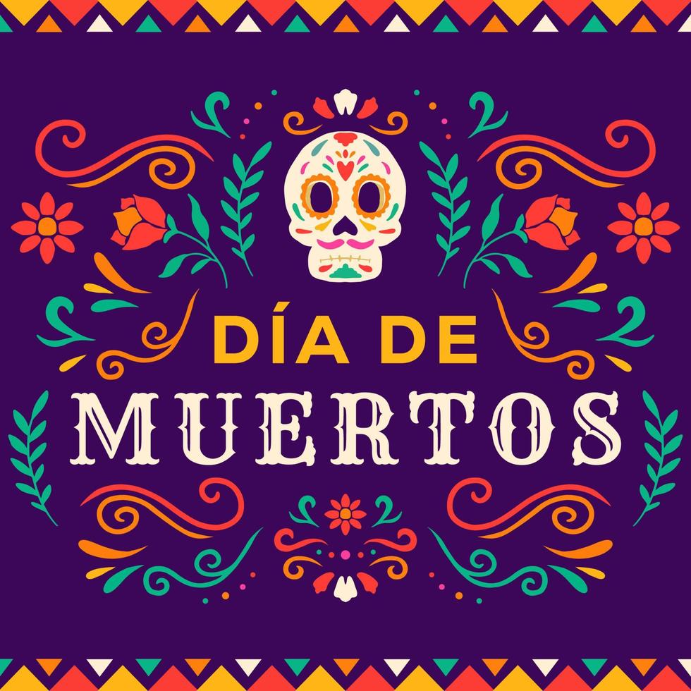 ilustración plana de dia de muertos con adornos vector