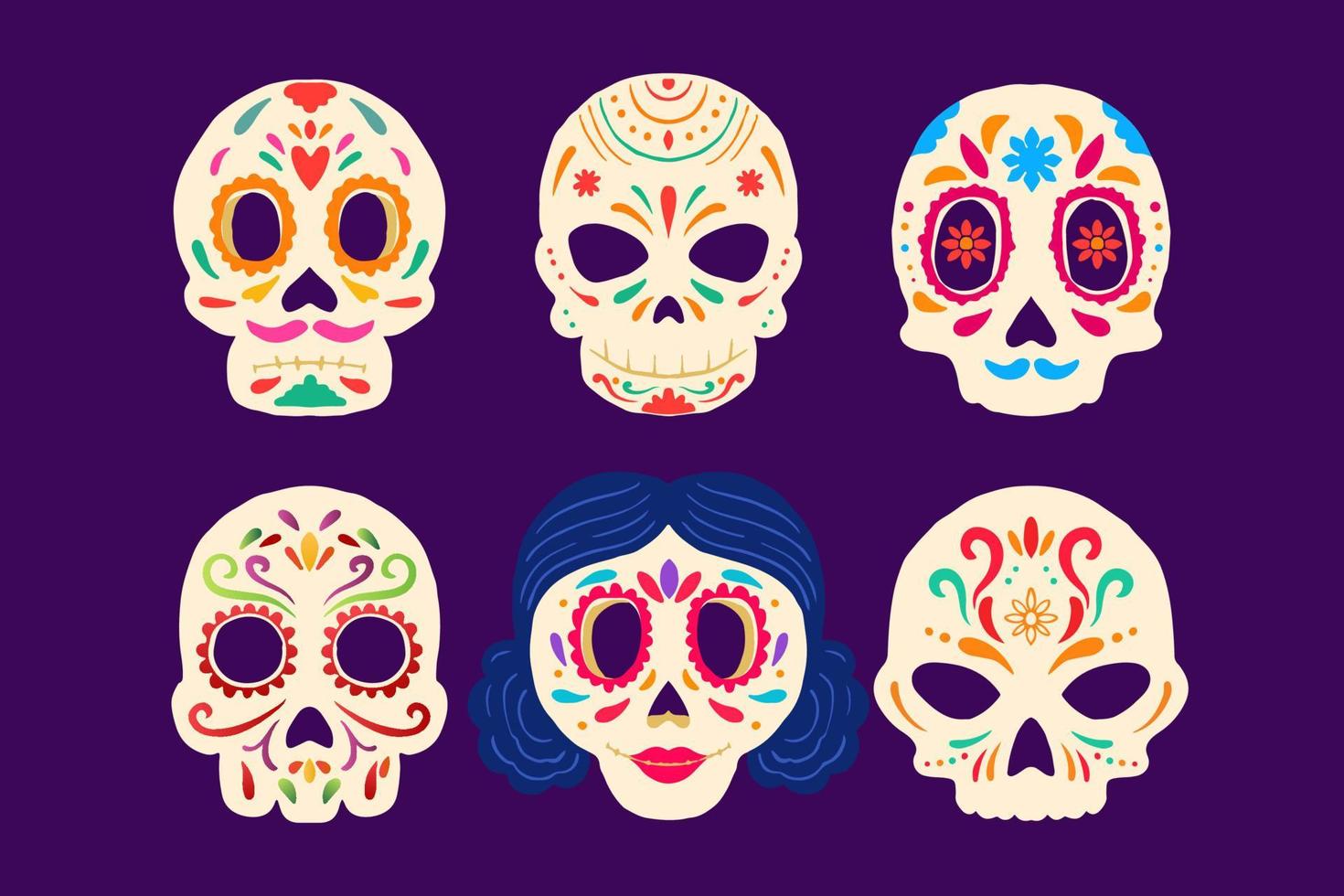 colección de calaveras de dia de muertos dibujadas a mano vector