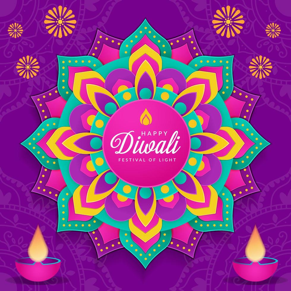 diwali festival of light on purple background vector