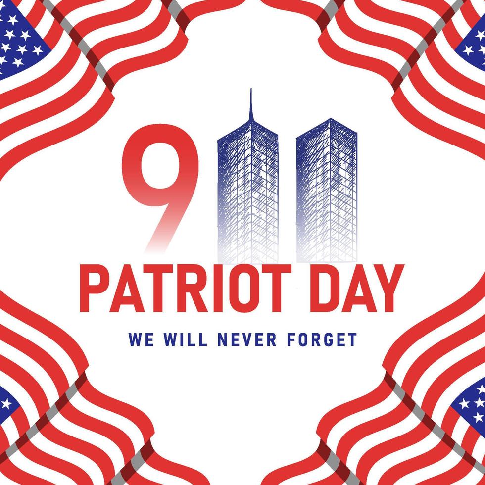 hand drawn 9.11 patriot day illustration vector