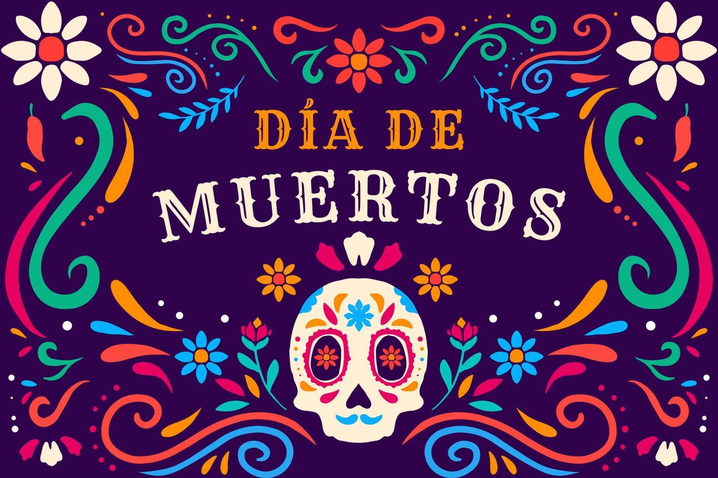 flat hand drawn Dia de muertos, day of dead background illustration vector