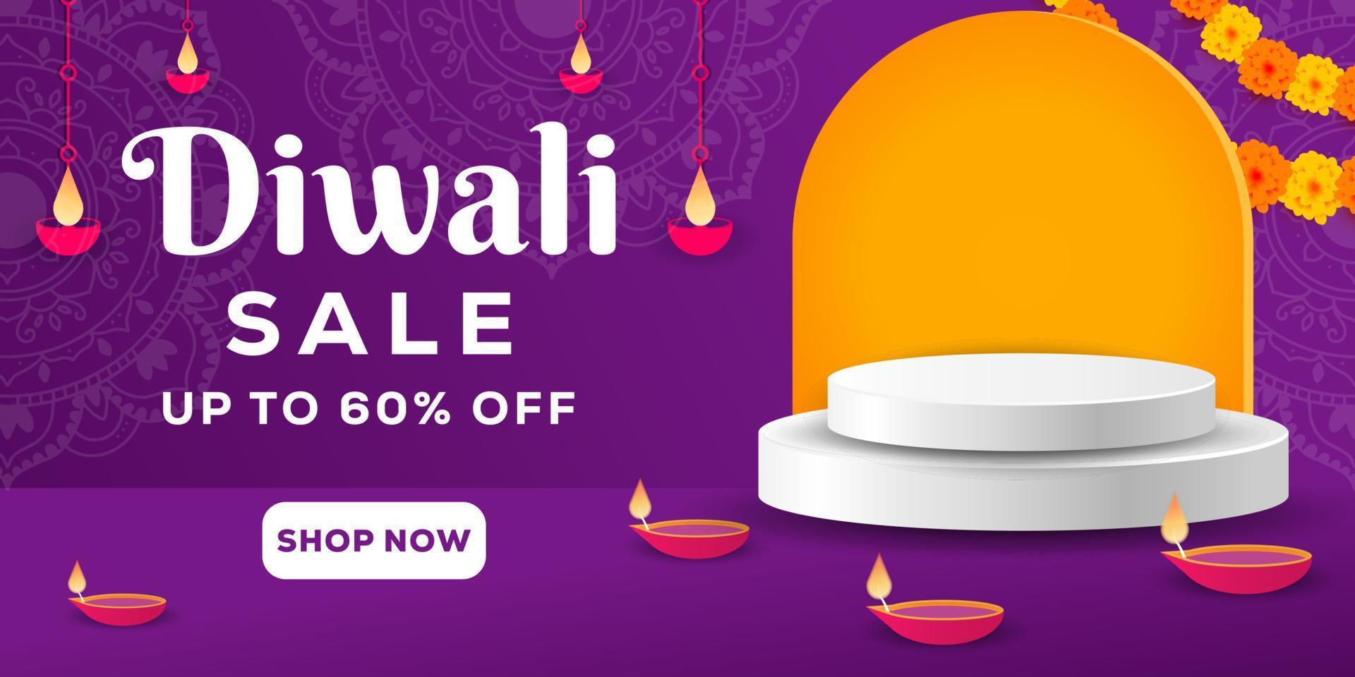 diwali sale horizontal banner with podium vector
