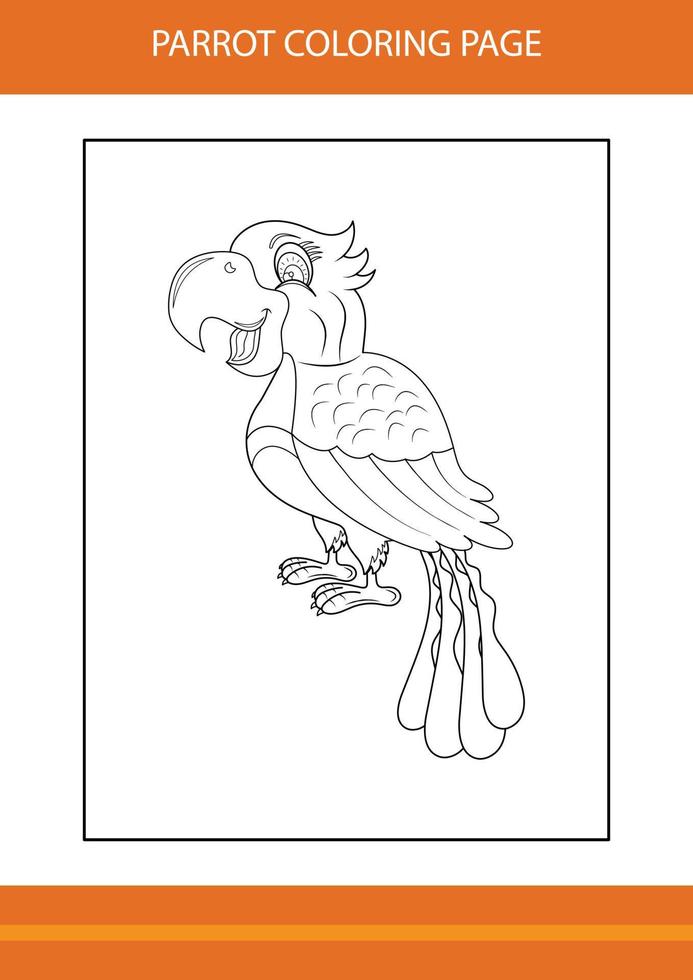 Cute parrot coloring book. Line art design for kids printable coloring page. vector