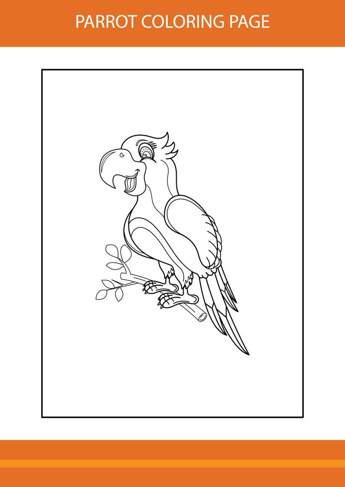 Cute parrot coloring book. Line art design for kids printable coloring page. vector